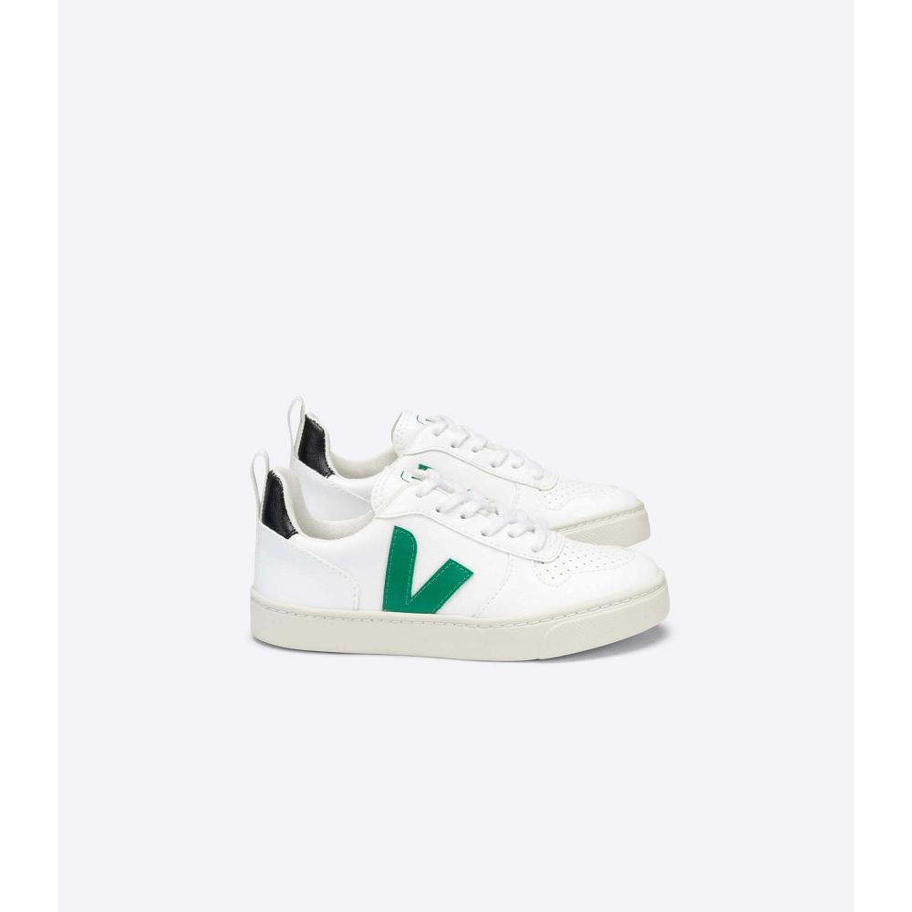 White/Green Kids\' Veja V-10 LACE CWL Shoes | AU 788TCE